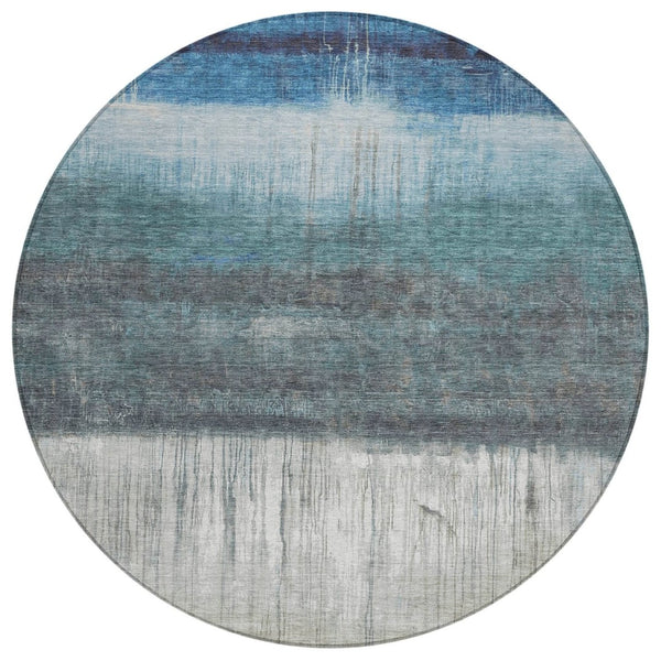 HomeRoots 5' Blue and Gray Abstract Area Rug - Durable, Washable Design for Indoor and Outdoor Use, Modern Style 8' Round 632043