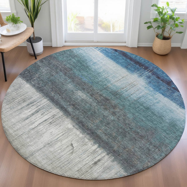 HomeRoots 5' Blue and Gray Abstract Area Rug - Durable, Washable Design for Indoor and Outdoor Use, Modern Style 8' Round 632043
