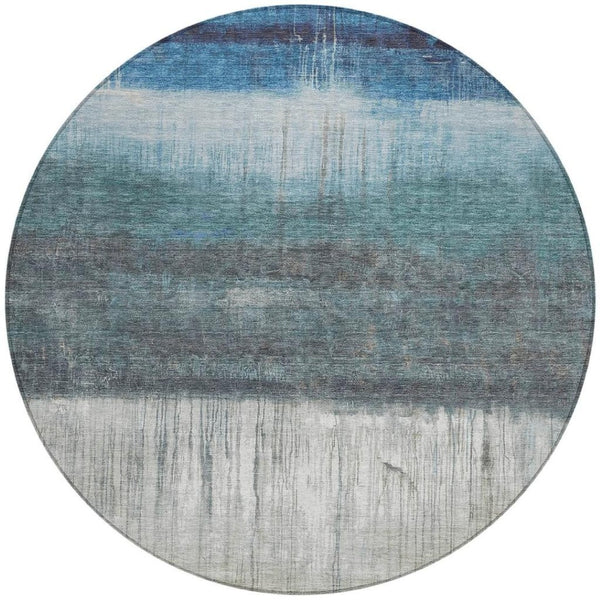 HomeRoots 5' Blue and Gray Abstract Area Rug - Durable, Washable Design for Indoor and Outdoor Use, Modern Style 8' Round 632043
