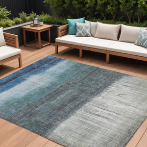 HomeRoots 5' Blue and Gray Abstract Area Rug - Durable, Washable Design for Indoor and Outdoor Use, Modern Style 9' X 12' 632045