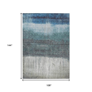 HomeRoots 5' Blue and Gray Abstract Area Rug - Durable, Washable Design for Indoor and Outdoor Use, Modern Style 9' X 12' 632045