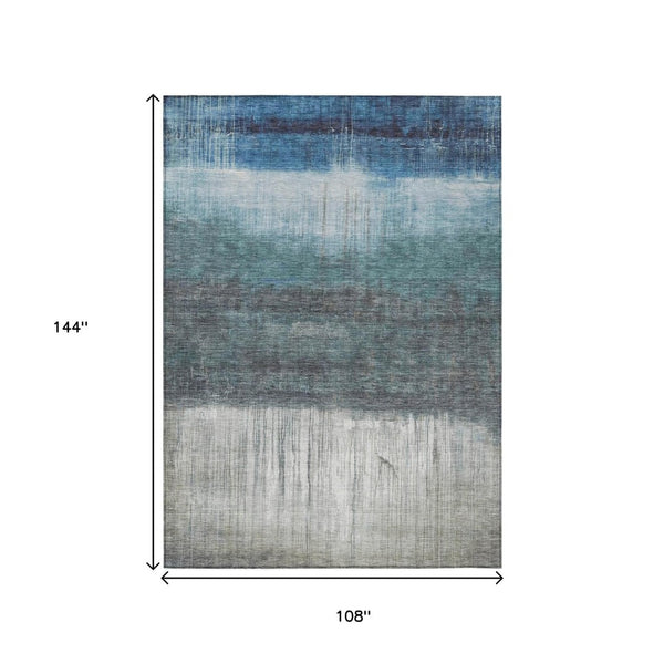 HomeRoots 5' Blue and Gray Abstract Area Rug - Durable, Washable Design for Indoor and Outdoor Use, Modern Style 9' X 12' 632045