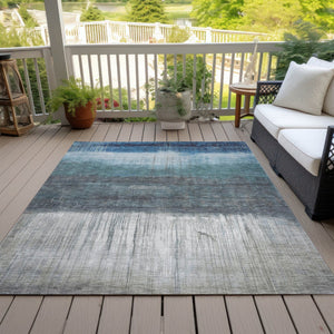 HomeRoots 5' Blue and Gray Abstract Area Rug - Durable, Washable Design for Indoor and Outdoor Use, Modern Style 9' X 12' 632045