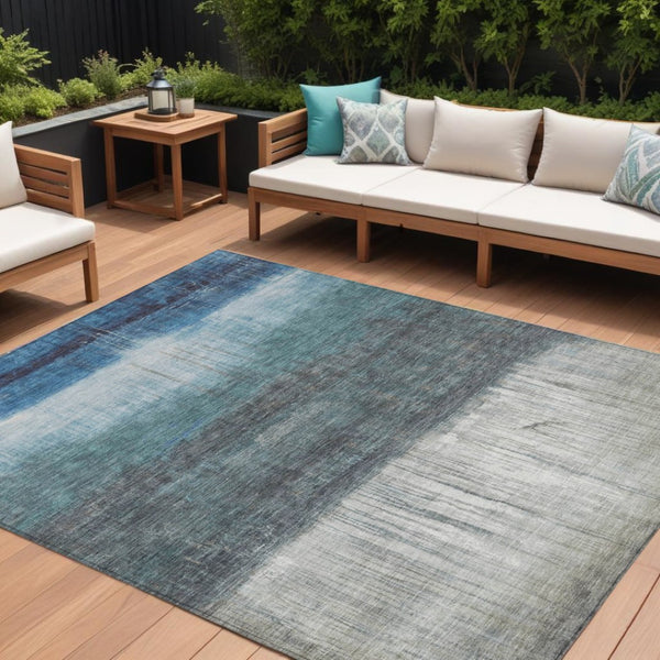 HomeRoots 5' Blue and Gray Abstract Area Rug - Durable, Washable Design for Indoor and Outdoor Use, Modern Style 10' X 14' 632046