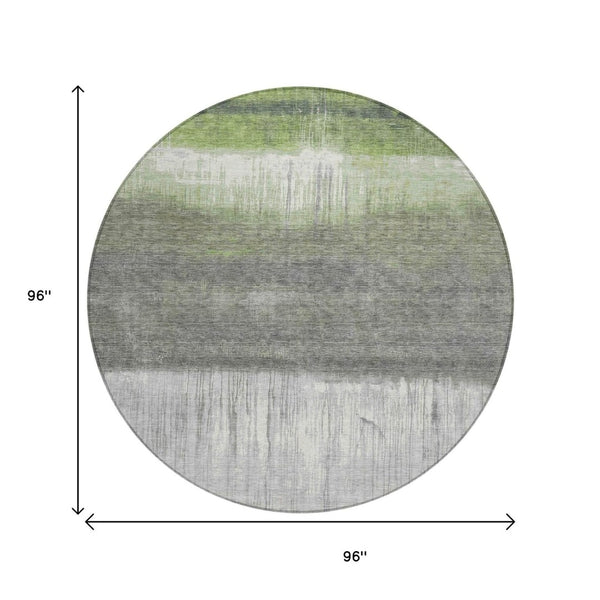 HomeRoots 5' Fern Green and Gray Abstract Area Rug - Stylish, Washable Design for Indoor and Outdoor Spaces 8' Round 632049