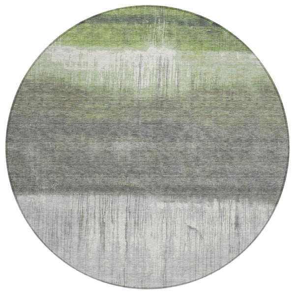 HomeRoots 5' Fern Green and Gray Abstract Area Rug - Stylish, Washable Design for Indoor and Outdoor Spaces 8' Round 632049