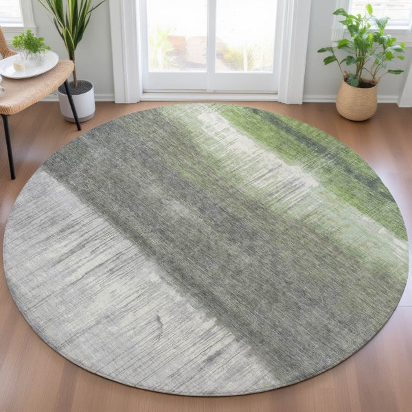HomeRoots 5' Fern Green and Gray Abstract Area Rug - Stylish, Washable Design for Indoor and Outdoor Spaces 8' Round 632049