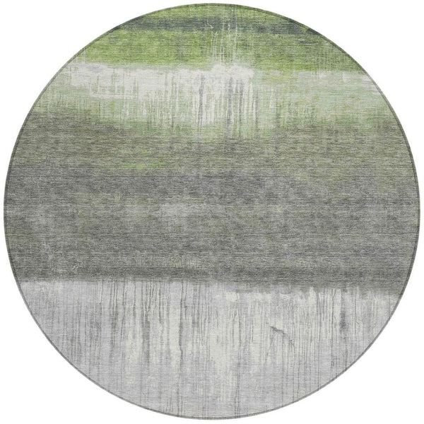 HomeRoots 5' Fern Green and Gray Abstract Area Rug - Stylish, Washable Design for Indoor and Outdoor Spaces 8' Round 632049