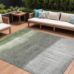 HomeRoots 5' Fern Green and Gray Abstract Area Rug - Stylish, Washable Design for Indoor and Outdoor Spaces 9' X 12' 632051