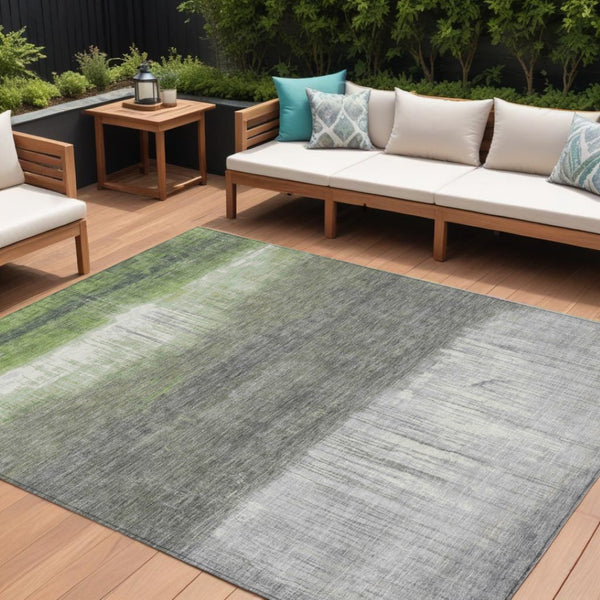 HomeRoots 5' Fern Green and Gray Abstract Area Rug - Stylish, Washable Design for Indoor and Outdoor Spaces 9' X 12' 632051