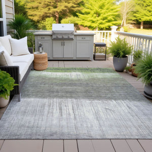 HomeRoots 5' Fern Green and Gray Abstract Area Rug - Stylish, Washable Design for Indoor and Outdoor Spaces 10' X 14' 632052