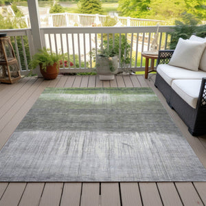 HomeRoots 5' Fern Green and Gray Abstract Area Rug - Stylish, Washable Design for Indoor and Outdoor Spaces 10' X 14' 632052