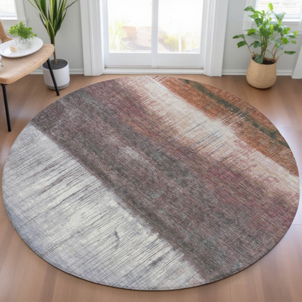HomeRoots 5' Rust and Ivory Abstract Area Rug – Durable, Washable Design for Indoor and Outdoor Use, Stylish and Versatile 8' Round 632055