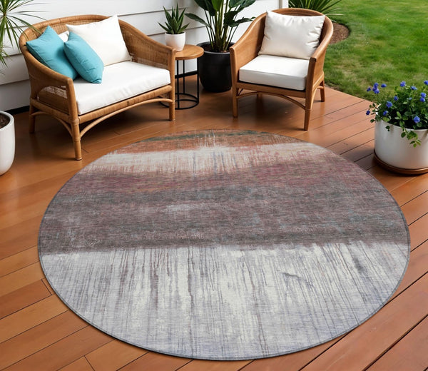 HomeRoots 5' Rust and Ivory Abstract Area Rug – Durable, Washable Design for Indoor and Outdoor Use, Stylish and Versatile 8' Round 632055