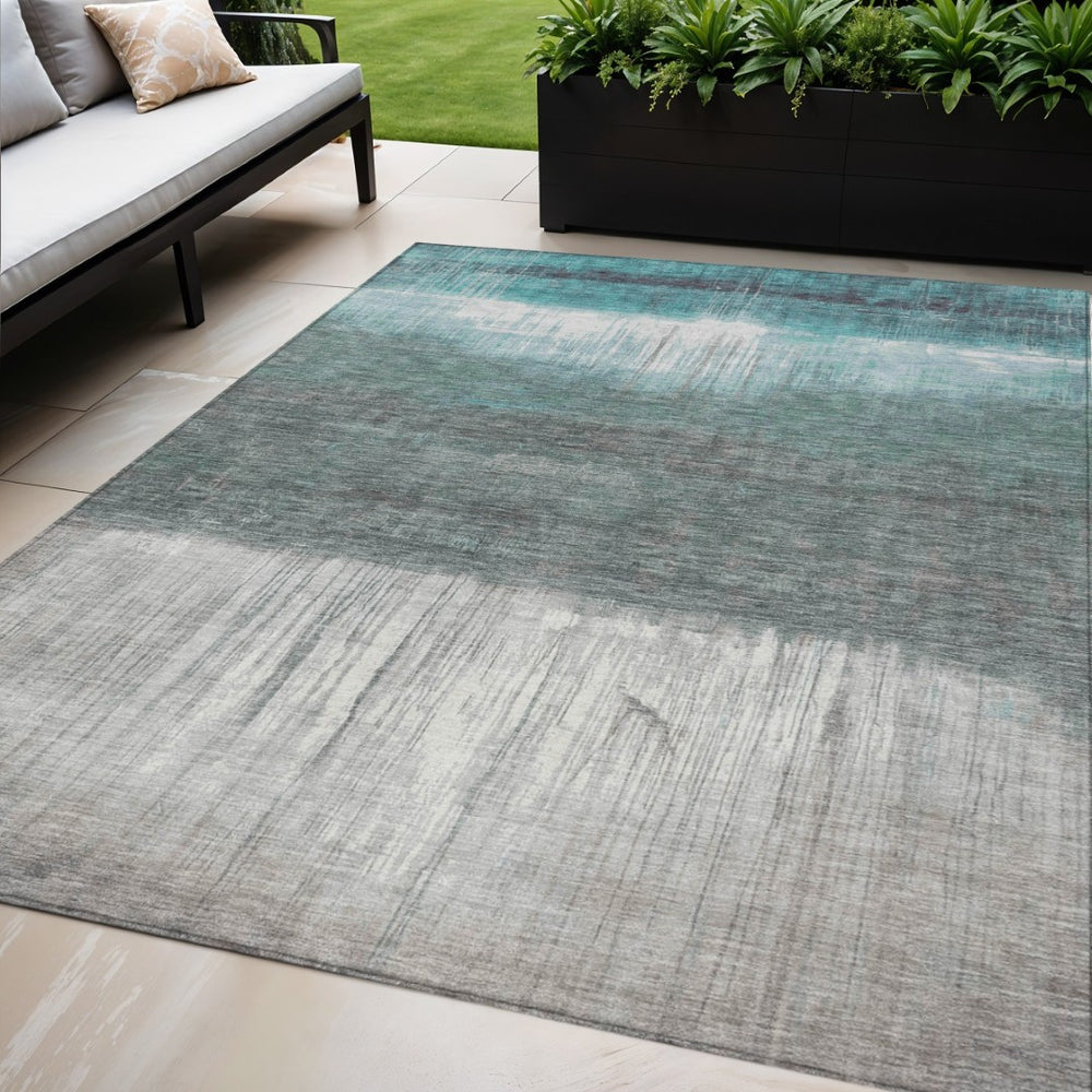 HomeRoots 5' Teal Blue and Gray Abstract Area Rug – Durable, Washable, Perfect for Indoor and Outdoor Spaces 5' X 8' 632060