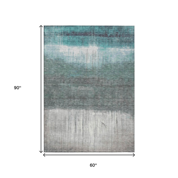 HomeRoots 5' Teal Blue and Gray Abstract Area Rug – Durable, Washable, Perfect for Indoor and Outdoor Spaces 5' X 8' 632060