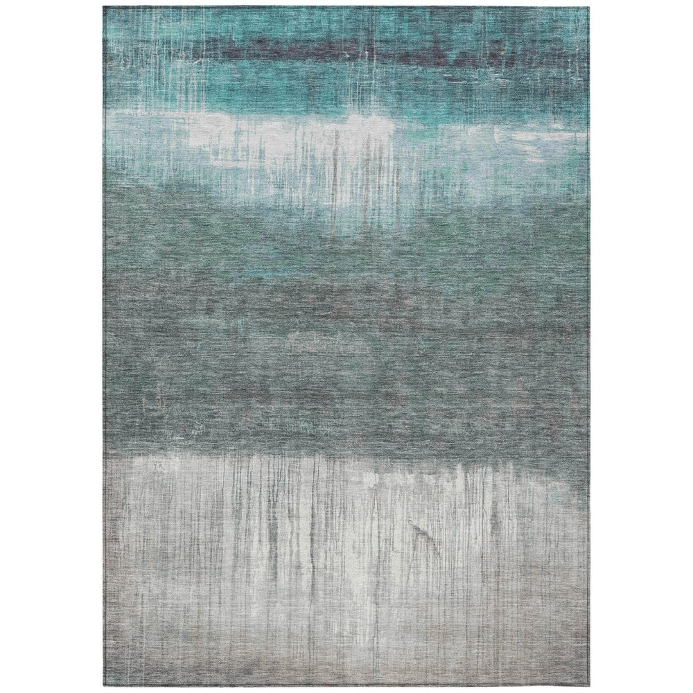 HomeRoots 5' Teal Blue and Gray Abstract Area Rug – Durable, Washable, Perfect for Indoor and Outdoor Spaces 5' X 8' 632060