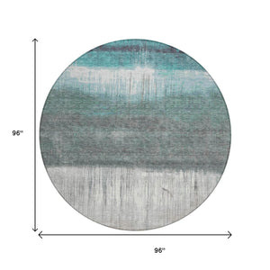 HomeRoots 5' Teal Blue and Gray Abstract Area Rug – Durable, Washable, Perfect for Indoor and Outdoor Spaces 8' Round 632061