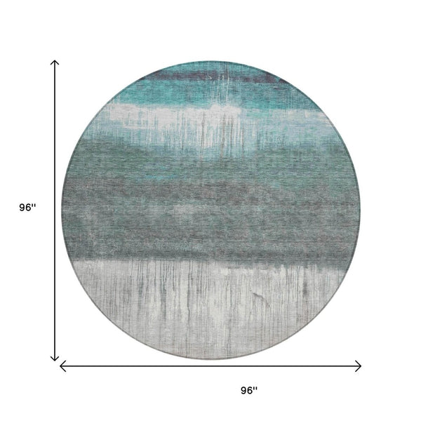 HomeRoots 5' Teal Blue and Gray Abstract Area Rug – Durable, Washable, Perfect for Indoor and Outdoor Spaces 8' Round 632061