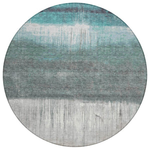 HomeRoots 5' Teal Blue and Gray Abstract Area Rug – Durable, Washable, Perfect for Indoor and Outdoor Spaces 8' Round 632061