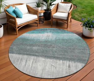 HomeRoots 5' Teal Blue and Gray Abstract Area Rug – Durable, Washable, Perfect for Indoor and Outdoor Spaces 8' Round 632061