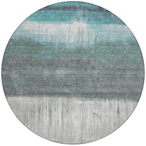 HomeRoots 5' Teal Blue and Gray Abstract Area Rug – Durable, Washable, Perfect for Indoor and Outdoor Spaces 8' Round 632061