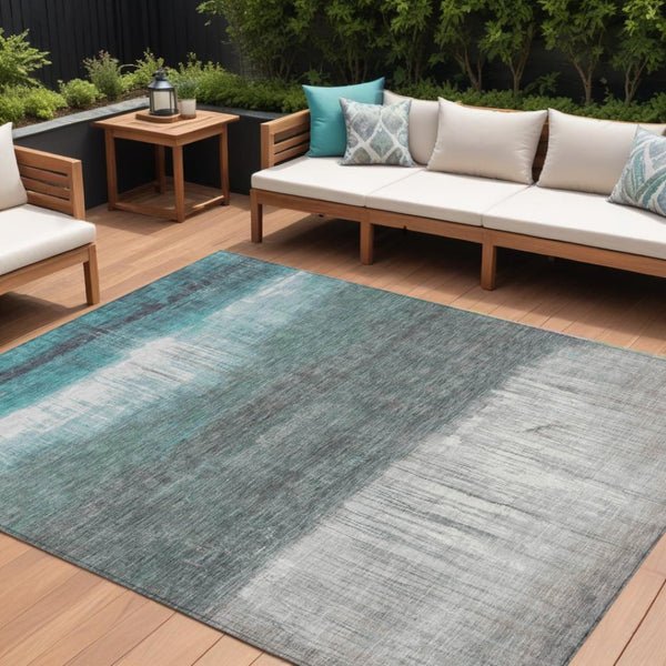 HomeRoots 5' Teal Blue and Gray Abstract Area Rug – Durable, Washable, Perfect for Indoor and Outdoor Spaces 8' X 10' 632062