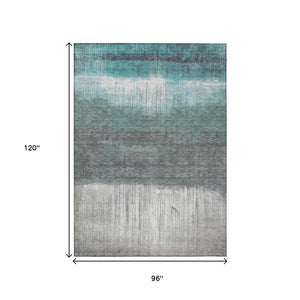 HomeRoots 5' Teal Blue and Gray Abstract Area Rug – Durable, Washable, Perfect for Indoor and Outdoor Spaces 8' X 10' 632062