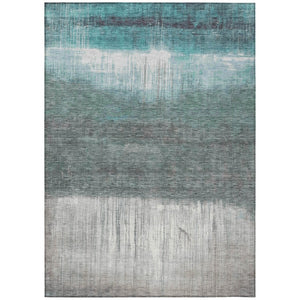 HomeRoots 5' Teal Blue and Gray Abstract Area Rug – Durable, Washable, Perfect for Indoor and Outdoor Spaces 8' X 10' 632062