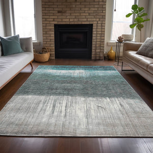 HomeRoots 5' Teal Blue and Gray Abstract Area Rug – Durable, Washable, Perfect for Indoor and Outdoor Spaces 8' X 10' 632062
