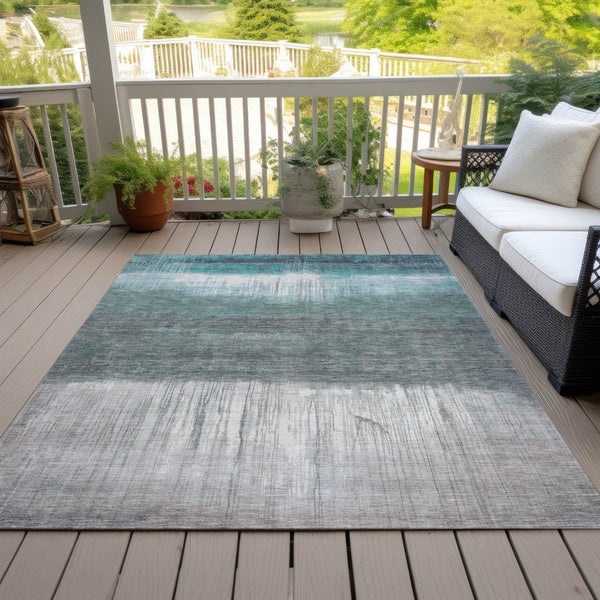 HomeRoots 5' Teal Blue and Gray Abstract Area Rug – Durable, Washable, Perfect for Indoor and Outdoor Spaces 8' X 10' 632062