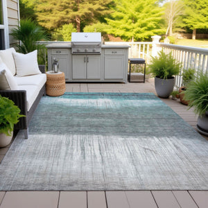 HomeRoots 5' Teal Blue and Gray Abstract Area Rug – Durable, Washable, Perfect for Indoor and Outdoor Spaces 9' X 12' 632063