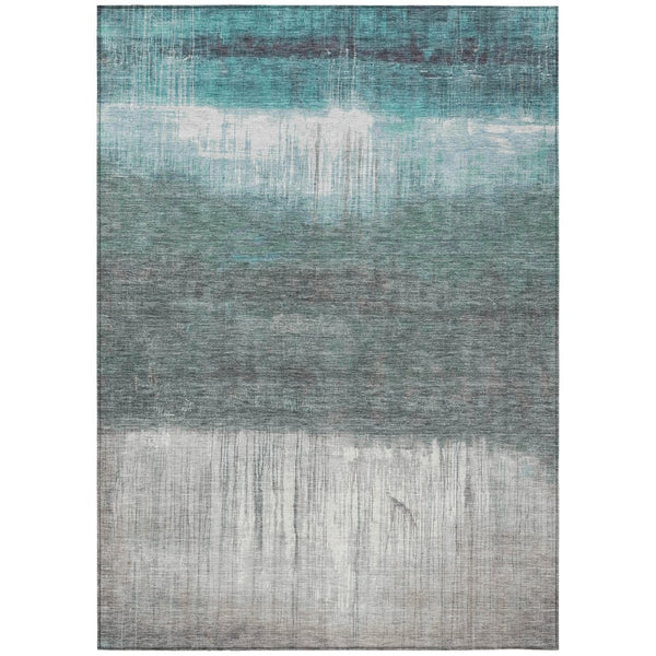 HomeRoots 5' Teal Blue and Gray Abstract Area Rug – Durable, Washable, Perfect for Indoor and Outdoor Spaces 9' X 12' 632063