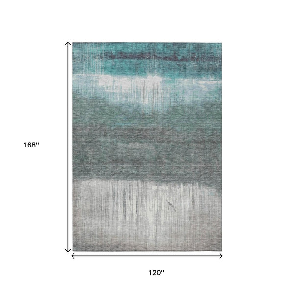 HomeRoots 5' Teal Blue and Gray Abstract Area Rug – Durable, Washable, Perfect for Indoor and Outdoor Spaces 10' X 14' 632064
