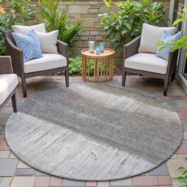 HomeRoots 5' Stylish Taupe and Gray Abstract Area Rug - Washable, Durable for Indoor and Outdoor Spaces 8' Round 632067