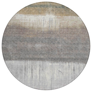 HomeRoots 5' Stylish Taupe and Gray Abstract Area Rug - Washable, Durable for Indoor and Outdoor Spaces 8' Round 632067