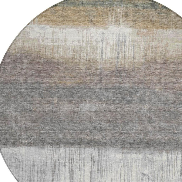 HomeRoots 5' Stylish Taupe and Gray Abstract Area Rug - Washable, Durable for Indoor and Outdoor Spaces 8' Round 632067