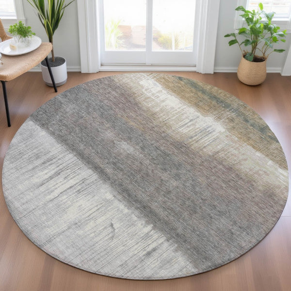HomeRoots 5' Stylish Taupe and Gray Abstract Area Rug - Washable, Durable for Indoor and Outdoor Spaces 8' Round 632067