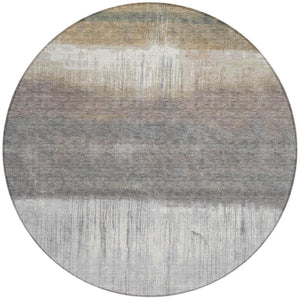 HomeRoots 5' Stylish Taupe and Gray Abstract Area Rug - Washable, Durable for Indoor and Outdoor Spaces 8' Round 632067