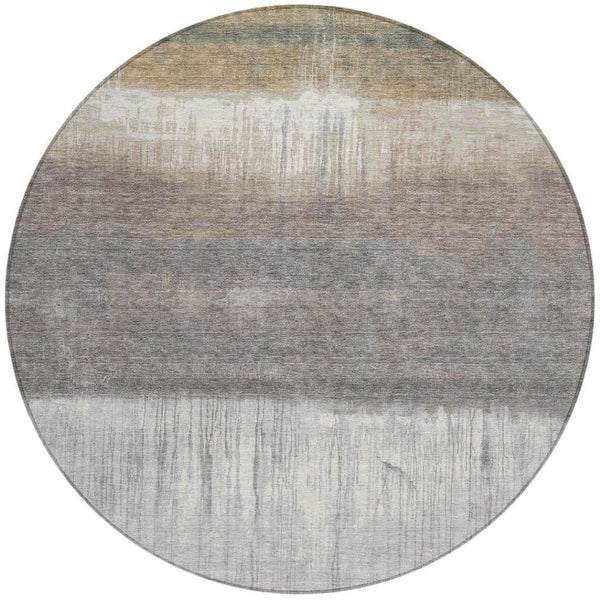 HomeRoots 5' Stylish Taupe and Gray Abstract Area Rug - Washable, Durable for Indoor and Outdoor Spaces 8' Round 632067
