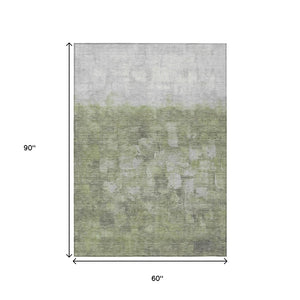 HomeRoots 5' X 8' Fern Green and Silver Abstract Area Rug - Stylish, Washable, Indoor/Outdoor, Easy Care! 632072