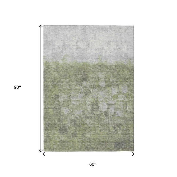 HomeRoots 5' X 8' Fern Green and Silver Abstract Area Rug - Stylish, Washable, Indoor/Outdoor, Easy Care! 632072