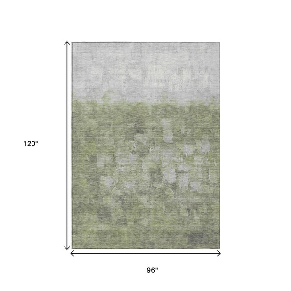 HomeRoots 8' X 10' Contemporary Fern Green & Silver Abstract Area Rug - Washable for Indoor & Outdoor Use 632074