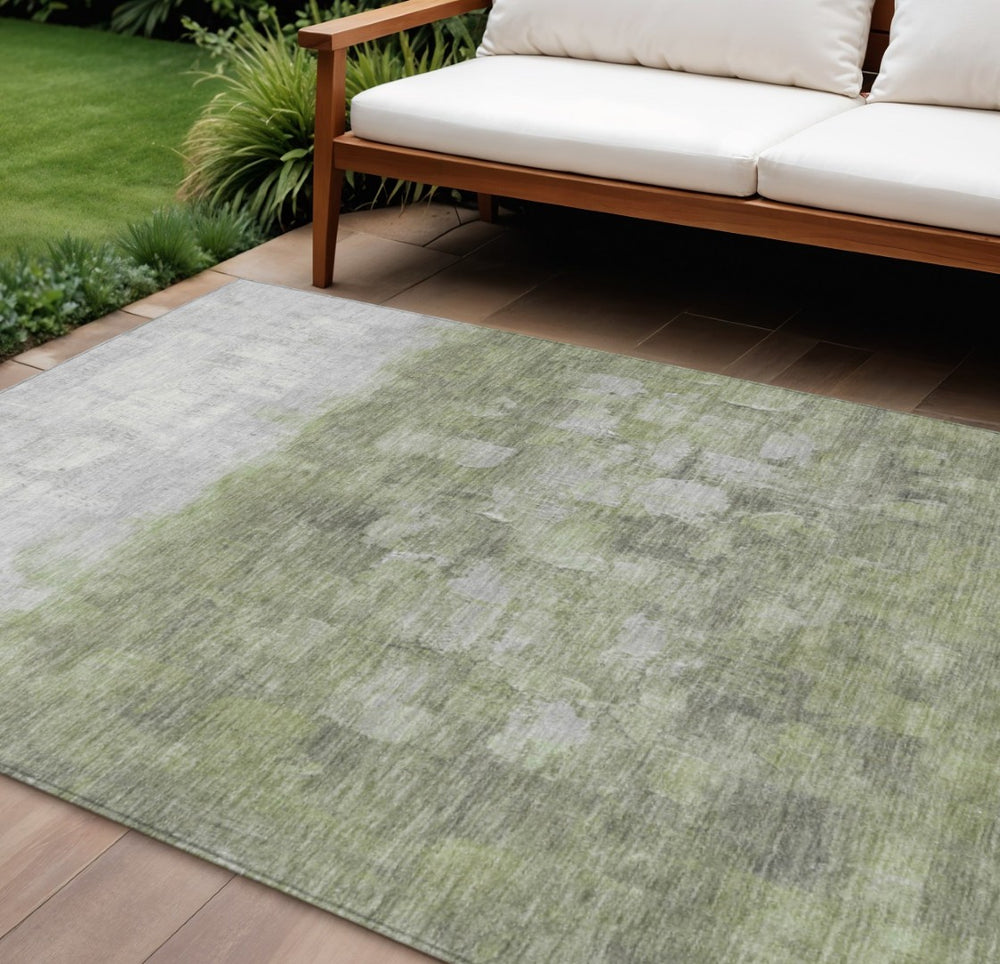 HomeRoots 9' X 12' Fern Green & Silver Abstract Area Rug – Durable, Washable, Stylish for Indoors & Outdoors 632075
