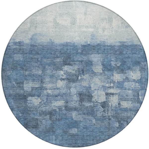 HomeRoots 8' Navy Blue and Silver Round Area Rug - Durable, Washable, Contemporary Design for Indoor & Outdoor Use 632079