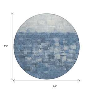 HomeRoots 8' Navy Blue and Silver Round Area Rug - Durable, Washable, Contemporary Design for Indoor & Outdoor Use 632079