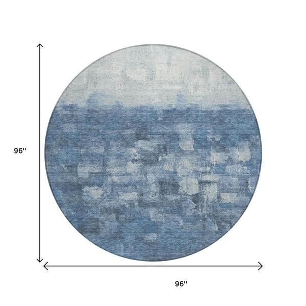 HomeRoots 8' Navy Blue and Silver Round Area Rug - Durable, Washable, Contemporary Design for Indoor & Outdoor Use 632079