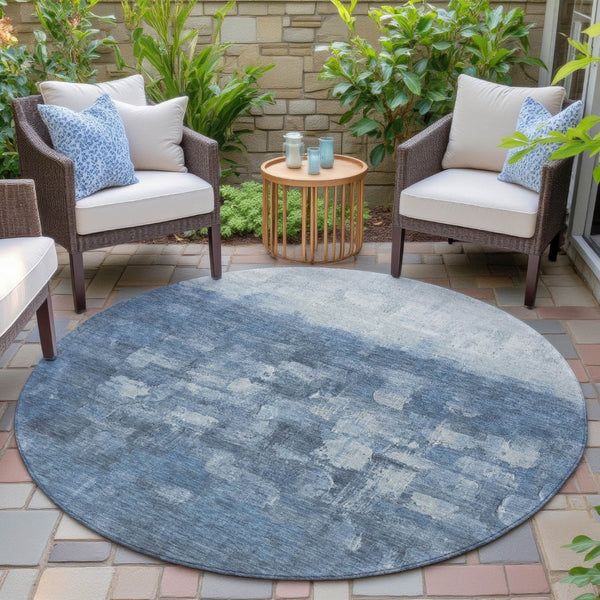 HomeRoots 8' Navy Blue and Silver Round Area Rug - Durable, Washable, Contemporary Design for Indoor & Outdoor Use 632079