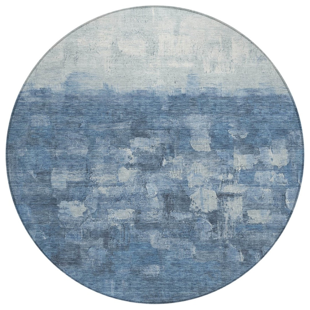 HomeRoots 8' Navy Blue and Silver Round Area Rug - Durable, Washable, Contemporary Design for Indoor & Outdoor Use 632079