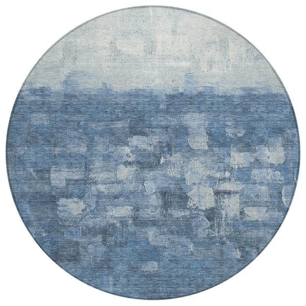 HomeRoots 8' Navy Blue and Silver Round Area Rug - Durable, Washable, Contemporary Design for Indoor & Outdoor Use 632079
